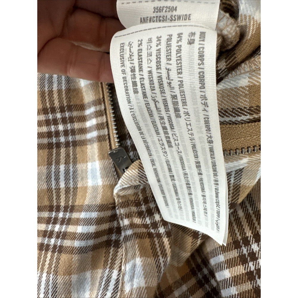 Hollister Plaid High Rise Baggy Wide Leg Pants Sz 3 R/26W Soft Tan Career School - Picture 7 of 8